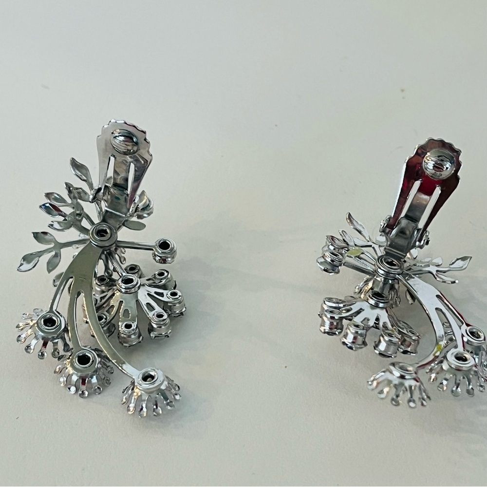 Silver and Crystal Floral Clip On Ear Climber Earrings - Picture 5 of 5